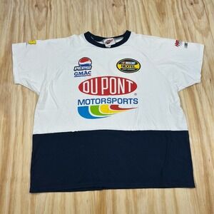 Vintage 90's #24 Blue White Tee DU PONT Winner's Circle Shirt Size 2XL Flaw